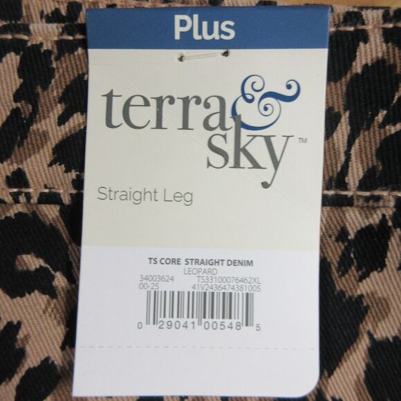 TERRA & SKY High Rise Straight Leg Jeans 22W Leo Face Leopard Animal Denim NWT - Picture 5 of 12